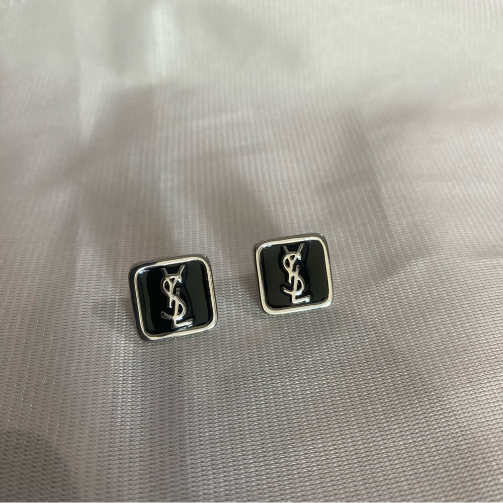 Yves Saint Laurent Black Square Stud Earrings